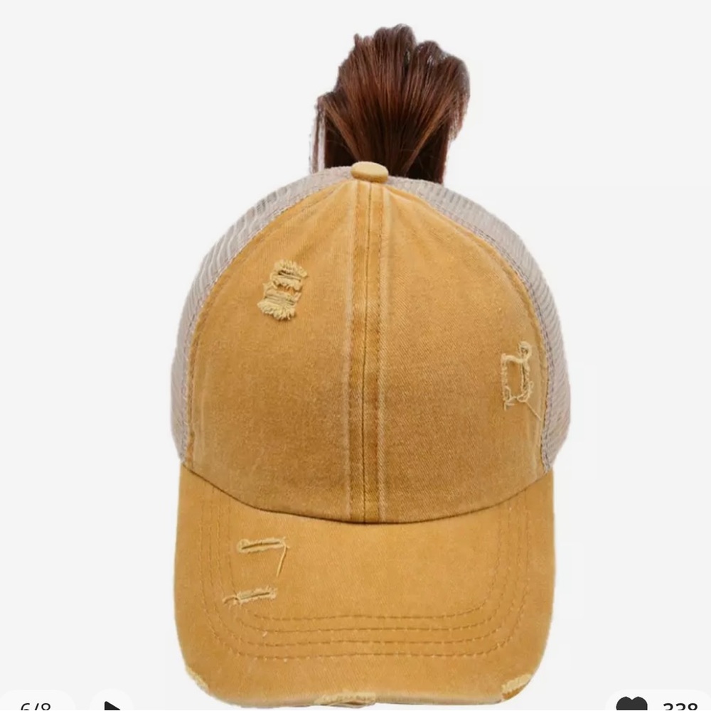 NWT “Perfectly Imperfect”Leather Patch Distressed Ponytail Trucker Hat - Picture 14 of 15